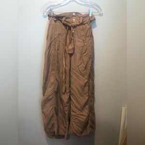 Tan wide leg silk pants